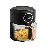 Glass Air Fryer 4.4 Qt, 1200W Airfryer with 360° Viewing Pot, 8-in-1 Digital Touchscreen for Crispy Meals, Stainless Steel Rack, Nonstick and Dishwasher Safe, Black