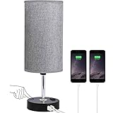 Becomrock Bedside Table Lamp for Bedroom - 3 Way Touch Dimming Table Lamp, Nightstand Lamp with 2 US
