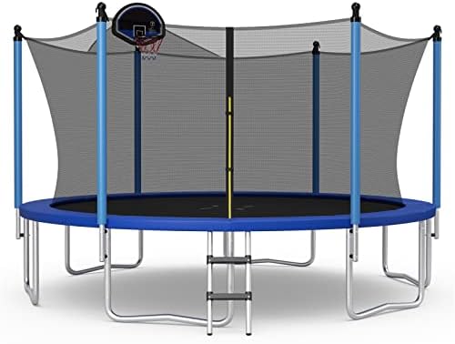 Giantex Trampoline with Basketball Hoop, 16 Ft Trampoline for Kids and Adults with Ladder, ASTM Approved Outdoor Large Recreational Trampoline with Net for Backyards, Park