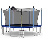 GYMAX Trampoline for Kids, ASTM Approved 12FT 14FT 15FT 16FT Recreational Toddler Trampoline with Enclosure Net, Basketball Hoop, Basketball & Pump, Rebounder for Adults (12FT Internal Net)