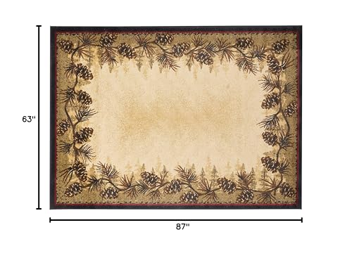 Rustic-Lodge-Pine-Cone-Border-Brown-5×7-Area-Rug-53×73 Rustic Lodge Pine Cone Border Brown 5×7 Area Rug 53×73