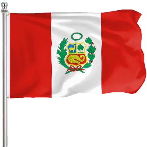 FLGCLUB Peru Peruvian Flag 3x5 Ft Outdoor Vibrant Color Fade Resistant Peru Flags Polyster Double Stitched Peruvian National Flag Canvas Header and Brass Grommets