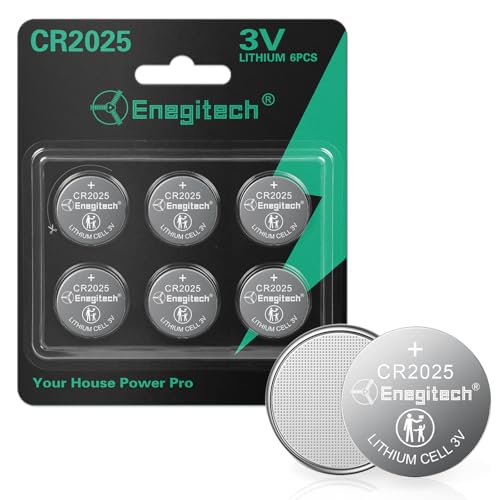 Enegitech CR2025 Lithium Coin Batteries Button 2025 3V Lithium Battery Use in Key Fobs Fitness Watches 3D Glasses Calculators Remote Controls Thermometers (6 Pack)