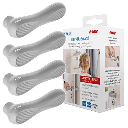 reer HandleGuard - Juego de 4 protectores para manijas de puerta (antigolpes en tiradores de puertas, color gris