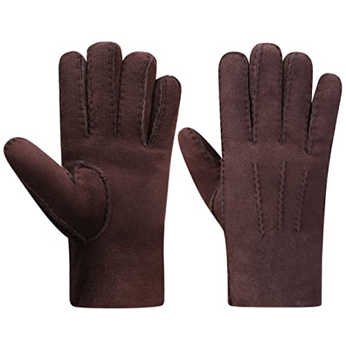 Harssidanzar Herren Leder handschuhe,Wildleder Lammfell Shearling Dicke Wolle Gefüttert Beheizte Warme Winter Kaltwetter Kleid Fahrhandschuhe KM043EU,Braun,Größe XL