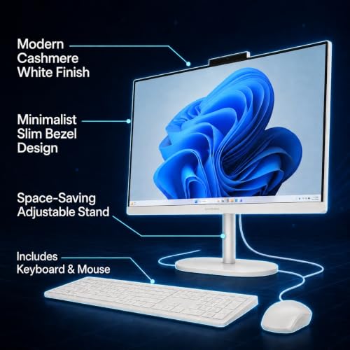 Image of HP OmniStudio 23.8 inch All-in-One PC FHD Display(1920 x 1080) Desktop | Intel N150, 8GB DDR5, 128GB UFS | Windows 11, Bluetooth 5.4, Wi-Fi 6, KB and Mouse, AI Noise Reduction, Webcam, Cashmere White