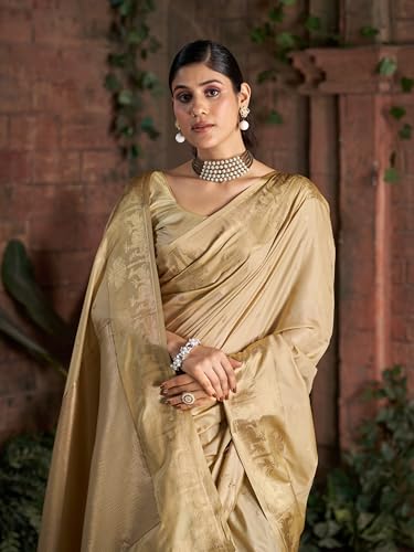 Image of MADHUHANSH Women's Cotton Silk Saree with Unstitched Blouse Piece Zari Weave and Floral Pattern | Heavy Embroidery Saree for Women | Interview Saree for Women | Readymade Blouse with Saree Set