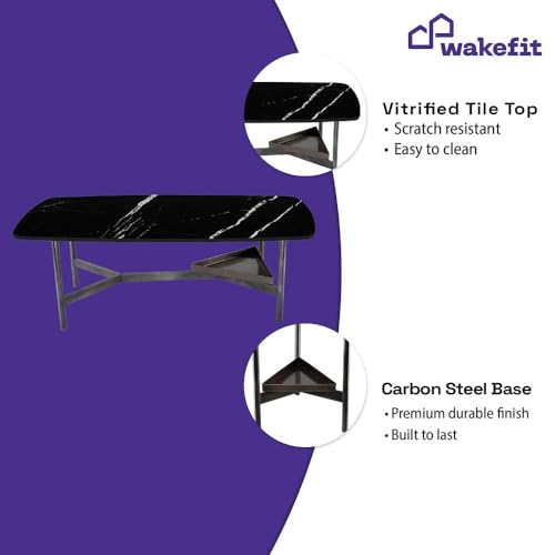 Image of Wakefit Malabar Coffee Table I Marble Finish I Vitrified Tile Top I Colonial Black