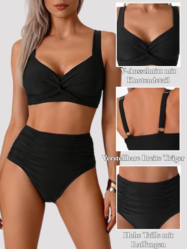 Sangdut Damen Badeanzüge Bikini Set, Sexy Bauchweg Lace Up Badeanzug Zweiteiliger Bauchweg Bademode Swimsuit für Damen(Schwarz,L)