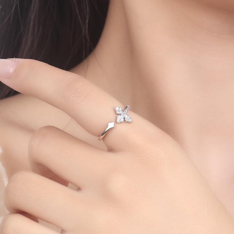 Cross Ring for Women – 925 Sterling Silver Rings with Cubic Zirconia, Rhodium Plated Adjustable Silver Ring, Christian Faith Jewelry, Religious Christmas Gift for Her - Image 2