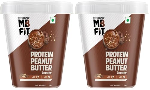 Image of MuscleBlaze Fit High Protein Peanut Butter, Crunchy (Dark Chocolate Spread, 1kg) | 27g Protein | With Pea Protein & Whey Protein Concentrate | Fit Pack (Pack of 2)