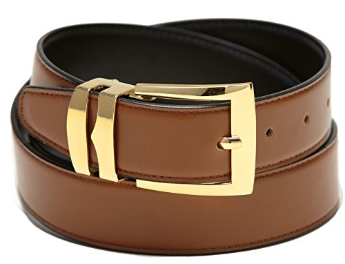 Concitor Men's Belt Reversible Wide Bonded Leather Gold-Tone Buckle CONGAC/Black 58