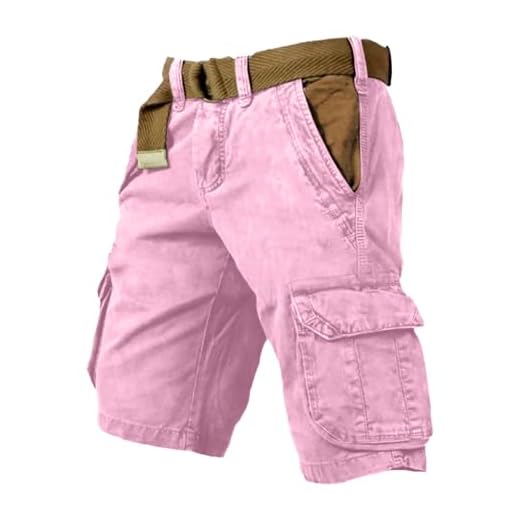 Short Homme Cargo, Shorts Et Bermudas Bermuda Short Cargo Homme De Travail Militaire Vetement Coton Grande Taille Ceinture Elastique Pantalon Court avec Multi-Poches Sport Randonnée Eté Rose, XL