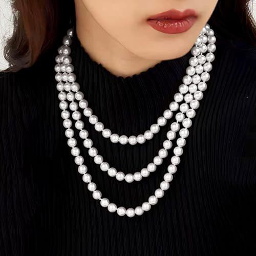 Zeffy Long Pearl Necklace 70"/180CM Faux White Pearl Beads Multi Strand Layered Pearl Necklaces for Women Bridal Wedding Party 1920s Gatsby Costume Jewelry3