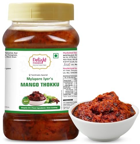 Image of Delight Foods Mylapore Iyer's Mango Thokku 800g - Rice Mix | Homemade Recipe with Gingelly /Sesame Oil | Mango Thokku Pickle /Aam Ka Aachar /Magaya Pachadi | Tamil Nadu Special | NO PRESERVATIVES