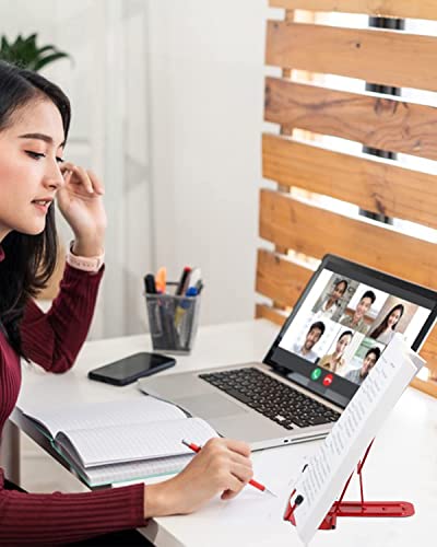 Msdada 2Pc Metal Book Stand For Desk, Adjustable Reading Rest Book Holder, Portable Cookbook Documents Holder, Sturdy Typing Stand For Recipes Textbooks Tablet Music Books With Page Clips (Red) #TOP2