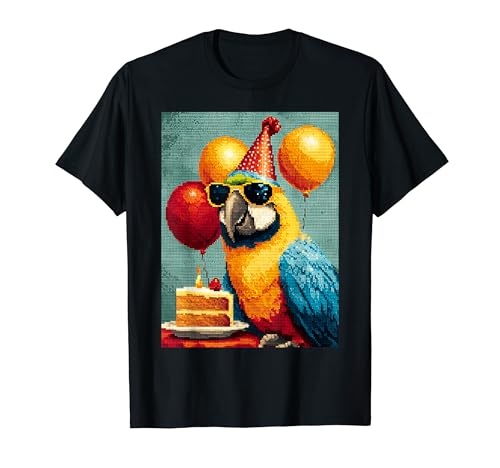 Retro Parrot Birthday Party Balloons & Cake Pixel Animal T�V���c