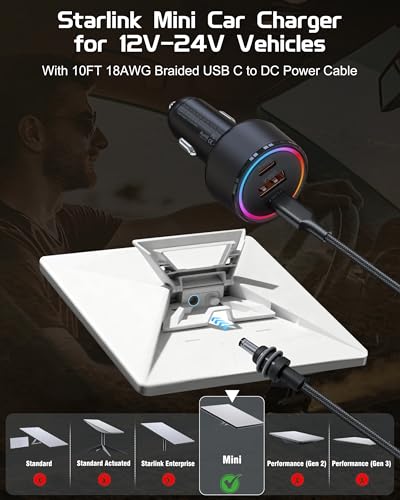 Adaptador Starlink Mini de coche de 12V-24V con puertos tipo C USB y cable de 3m 5