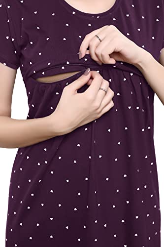 Image of TIGYWIGY Women's Cotton Printed Knee Length Maternity /Feeding /Nursing Nighty