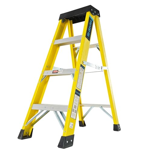 TB Davies 1235-004 Trade Electrician Swingback Step Ladders, 4 Tread, GRP Fibreglass, Built-in Tool Tray, 150kg Work Load, EN131