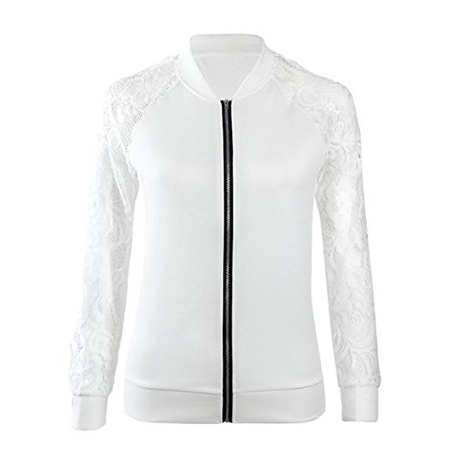 Listha Lace Long Sleeve Zip Up Jackets Women Short Bomber Coat Casual Outwear #TOP3