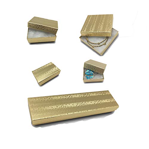 TheDisplayGuys 100 Cardboard Jewelry Gift Boxes with Inserts - Gold Foil