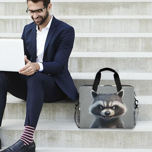Funda para portátiles 15.6" con asa y correa gris dibujo mapache miniatura 2
