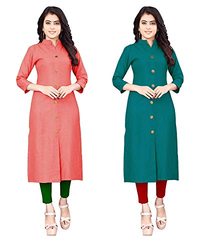 Image of NATEK Women's Cotton Straight Plain Kurtis Combo Pack of 2