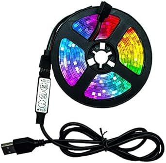 USB Led Strip Lights,NO-Waterproof DC 5V SMD 3528 16.4ft5m 300 Leds 60leds/m RGB Led Strips with 3KEY USB Controller TV Desktop Laptop Backlight,Kitchen Decorative Lighting,Ribbon Light,Rope Light