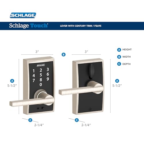 Schlage Touch Electronic Lock, Lever Handle, Century Trim, Matte Black - image 3