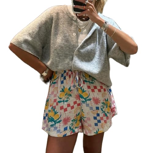 Image of Women Knit Crop Cardigan Y2k Short Sleeve Knitted Shirts Open Front Button Down Sweater Cute Fall Cardigans 2024 (Standard, S, Gray)