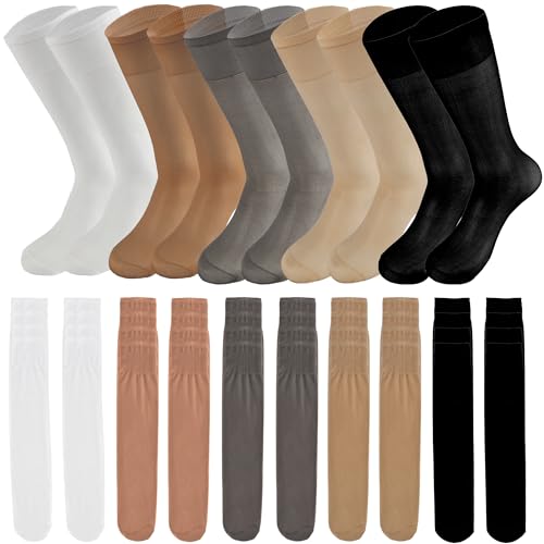 30 Pairs Knee High Stockings for Women Nylon Sheer Socks Knee High Socks, 5 Colors