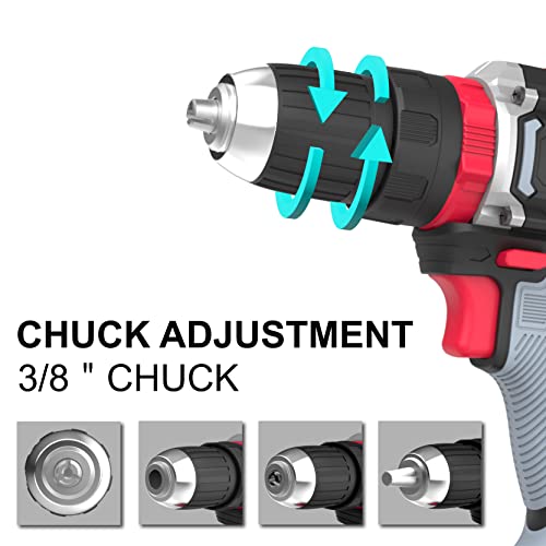 P.i.t. Impact Cordless Drill, 20V Brushless Electric Power Drill Set With 1 Battery & Charger, 3/8”Keyless Chuck, 2 Variable Speed, 40N.m Torque, 20+3 Position And 23Pcs Drill/Driver Bits #TOP6