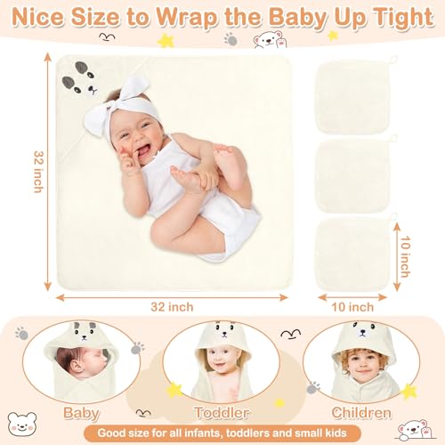 Image of Sublaga 4 Pcs Baby Towels Set, 32x32 in Hooded Bath Towel and 3 Pcs Baby Washcloths for Newborns, Toddlers, and Kids, Soft Baby Towels and Washcloths Set for Boys and Girls (White Bear)
