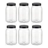 novelinks 32 oz Clear Plastic Jars with Lids, 6 Pack Large Plastic Mason Jars with Lids 32oz, Reusable Quart Containers for Kitchen Organization (6 Pack,Black)