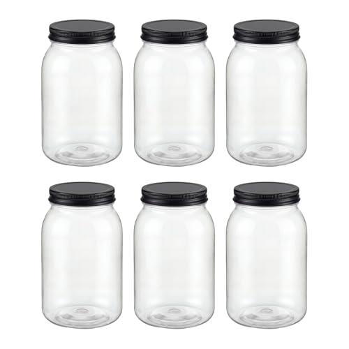 Novelinks 32 oz Clear Plastic Jars with Lids Black image