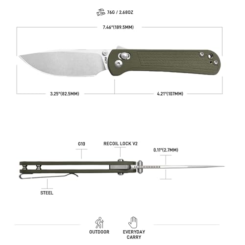 Image of CJRB Bolt Pocket Knife for Men, 3.25'' AR-RPM9 Steel Blade, Recoil Lock V2