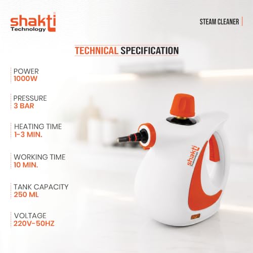 Image of Shakti Technology Steam Blast Steam Cleaner for Home - Kills 99.9% Germs - 1000W High Pressure Power for Tough Grease, Kitchen Chimney & Car Detailing