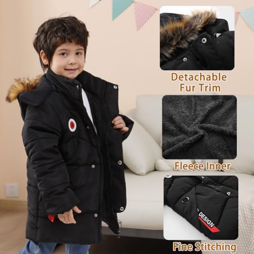 XIFAMNIY Boys Down Jacket Fur Collar Hood Thick Warm Winter Coat Parka Padded Outerwear 3-6T…3