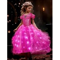 UPORPOR Light Up Pink Princess Dresses for Girls Halloween Costumes Dressing Up Clothes for Little Girl Kids Party Christmas, 110