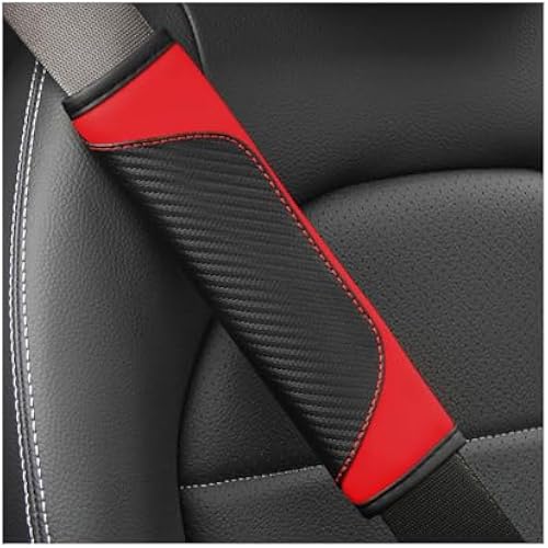 Osilly 2PCS Carbon Fiber Leather Seat Belt Shoulder Pads, Red
