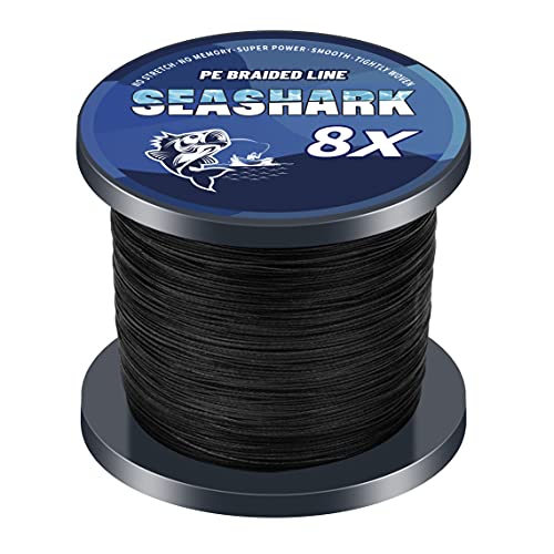 Seashark Braided Fishing Line Color Never Fade 8 Strands Super Strong PE Fishing Line Abrasion Resistant Fishing Wire Tensile 6lb to 80lb (Black - Image 2