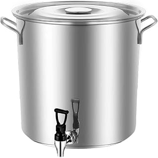 XJZHJXB Olla con Tapa Olla de Sopa con Grifo Acero Inoxidable Cubo de Vino 10-90L La Leche Puede Cacerola (Color : Silver, Size : 25 * 25cm(10L))
