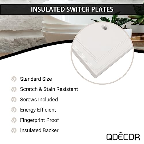 Questech Decor Single Duplex Insulated Electrical Outlet Covers Wall Plate, 1-Gang Single Switch Plate Standard Size Receptacle Cover, Decorative Architectural Cornice, White, 6 Pack