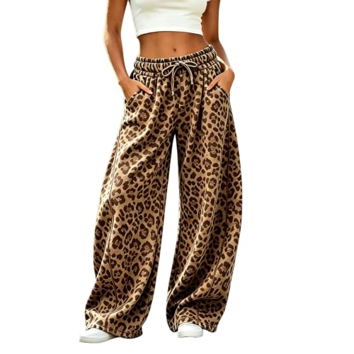 Womens Cheetah Print Pants Elastic Waist Fleece Running Sweat Pant - image 2
