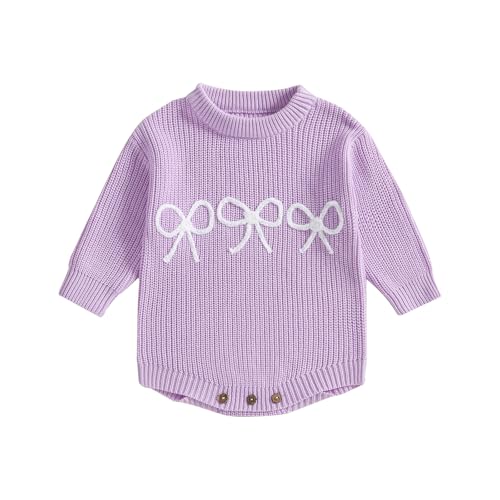 Image of Baby Girl Sweater Bow Floral Fall Winter Knit Sweaters Toddler Infant Newborn Crewneck Sweatshirt Pullover