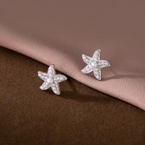 SLUYNZ 925 Sterling Silver Pearls Starfish Stud Earrings for Women Teens Beach Stud Earrings3