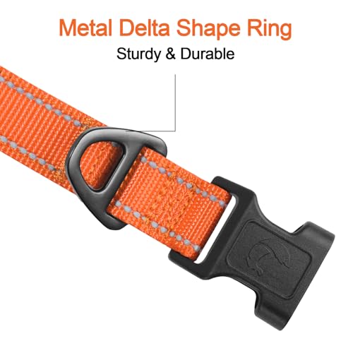 Joytale Reflective Dog Collar, Soft Neoprene Padded, Metal D-Ring, Nylon Pet Collar Adjustable for Large Dogs, Orange, L - Image 4