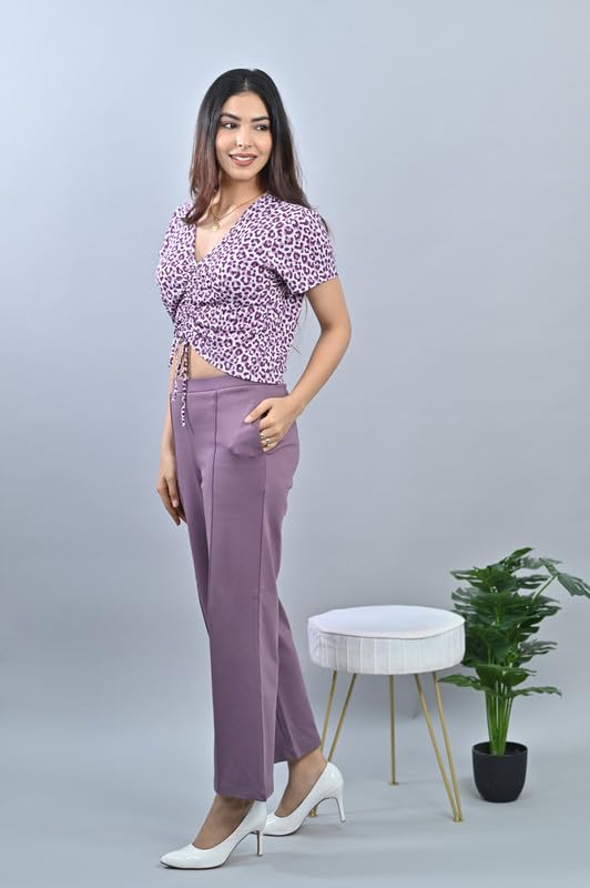Image of Mlada Mid Waist Wide Leg Flared Pants Elastic Waist Band for Women Office Work Formal Wear Stretch Cotton Knit Flare Pants Utility Pockets Extra Flare Pants Trousers for Travel