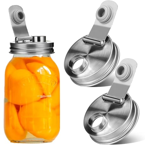 Mason Jar Pour Spout Lid Stainless Steel,Pour Spout Flip Cap Lids for Mason Jars 2Pack,No Rust Leaking Proof for Home Brewing Fruit Fermenting Drinks Airtight(Regular Mouth)